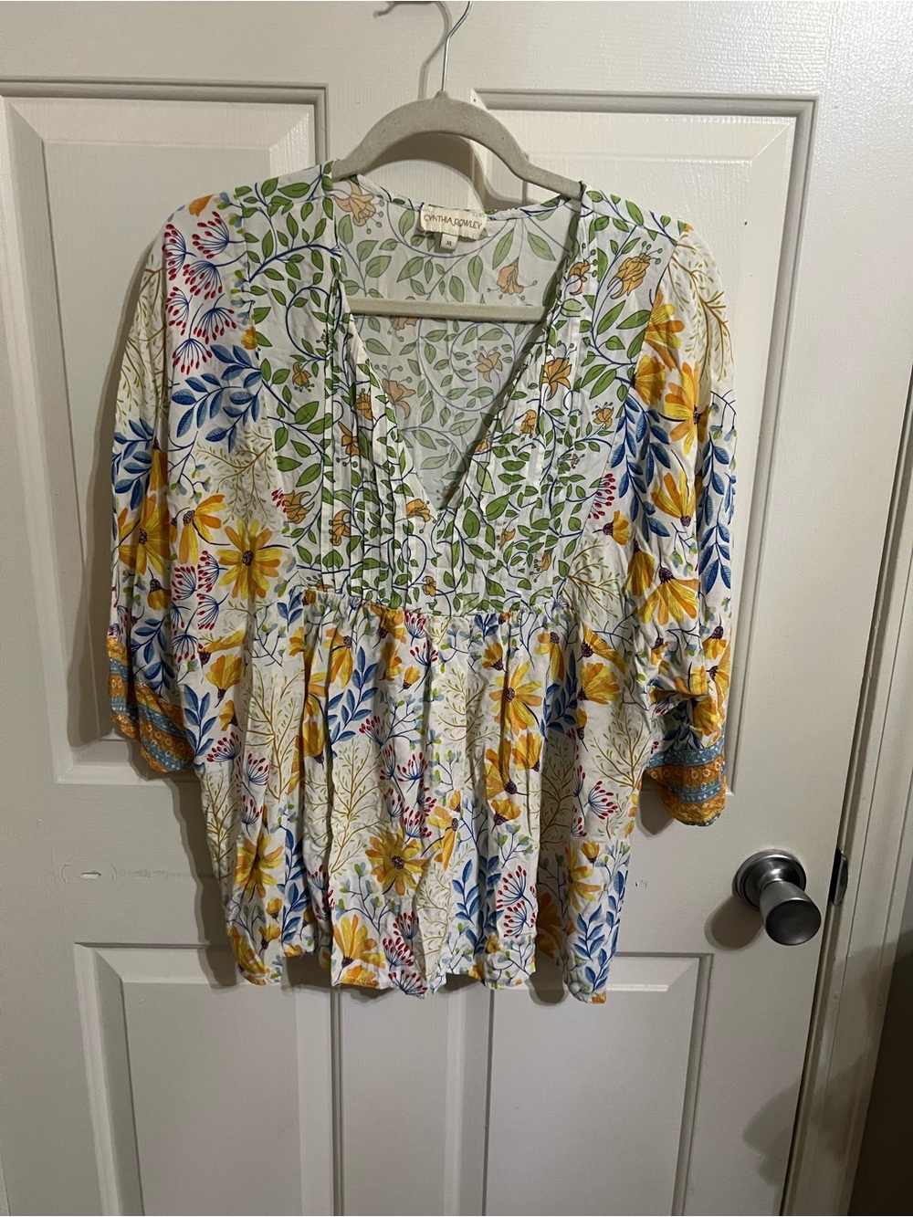 Cynthia Rowley White Floral Tunic with Yellow & Blue